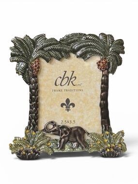 CBK Ltd. Tropical Palm Trees and Elephant Enameled Picture Frame